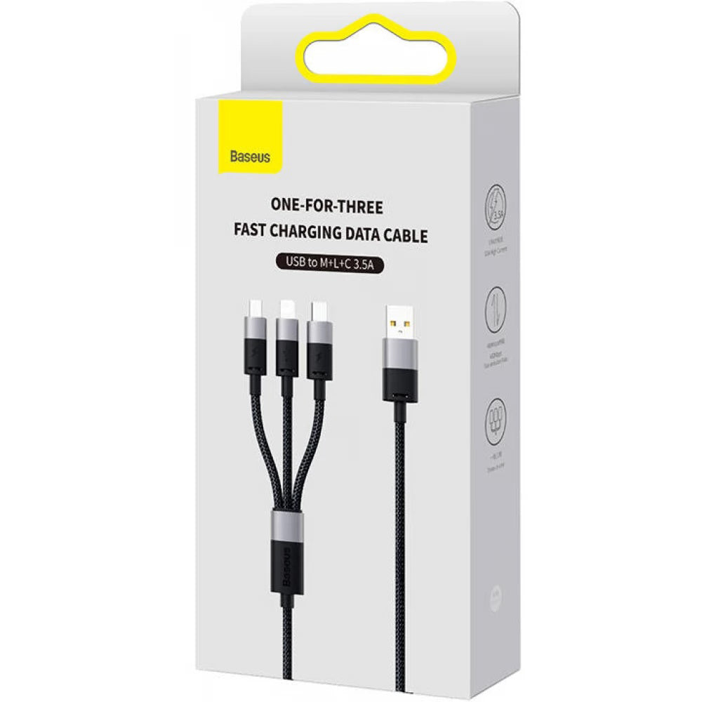 Baseus - Data Cable StarSpeed (CAXS000001) - Fast Charging, USB to Lightning, Micro-USB, USB-C, 20W, 5V/3.5A, 1.2m - Bla