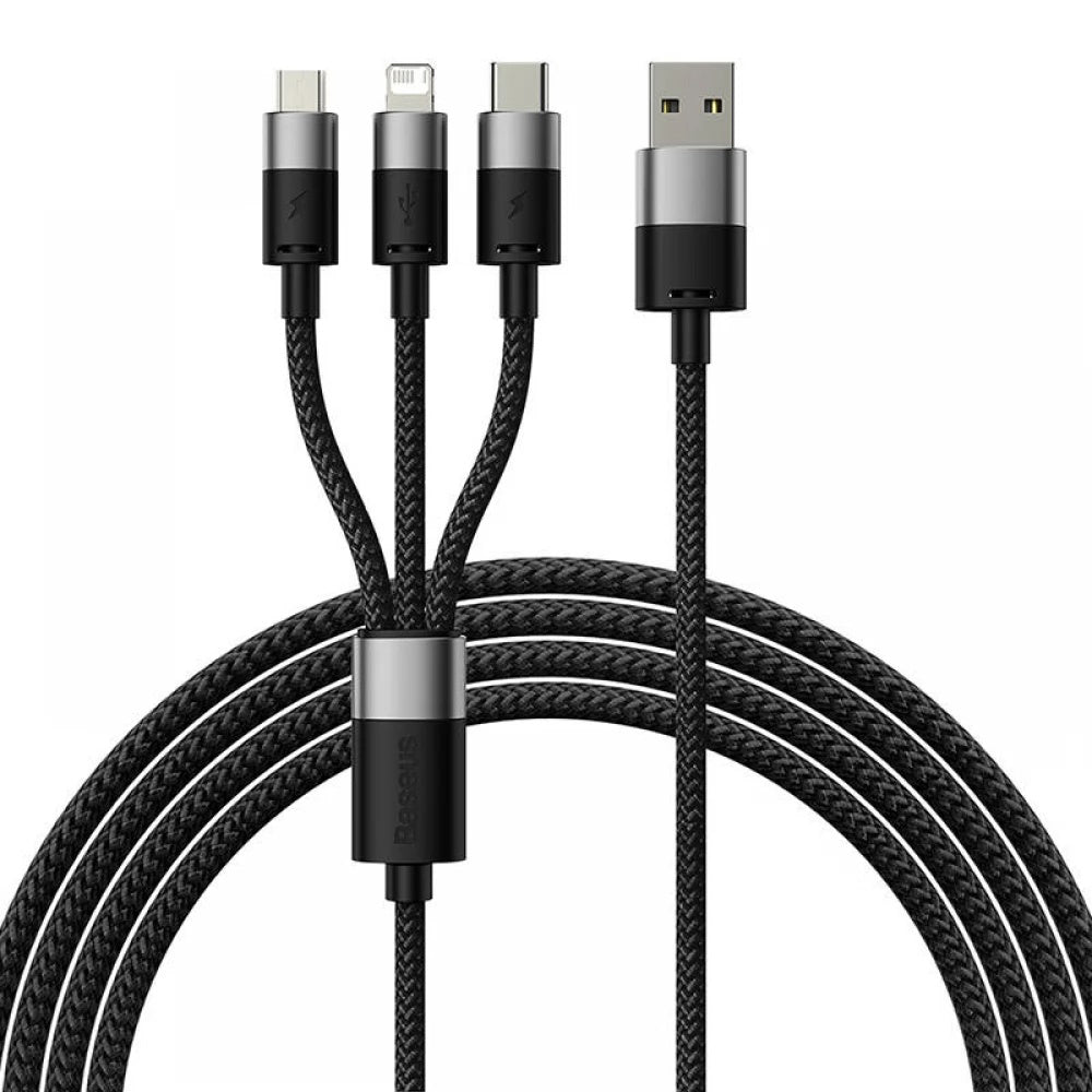 Baseus - Data Cable StarSpeed (CAXS000001) - Fast Charging, USB to Lightning, Micro-USB, USB-C, 20W, 5V/3.5A, 1.2m - Bla