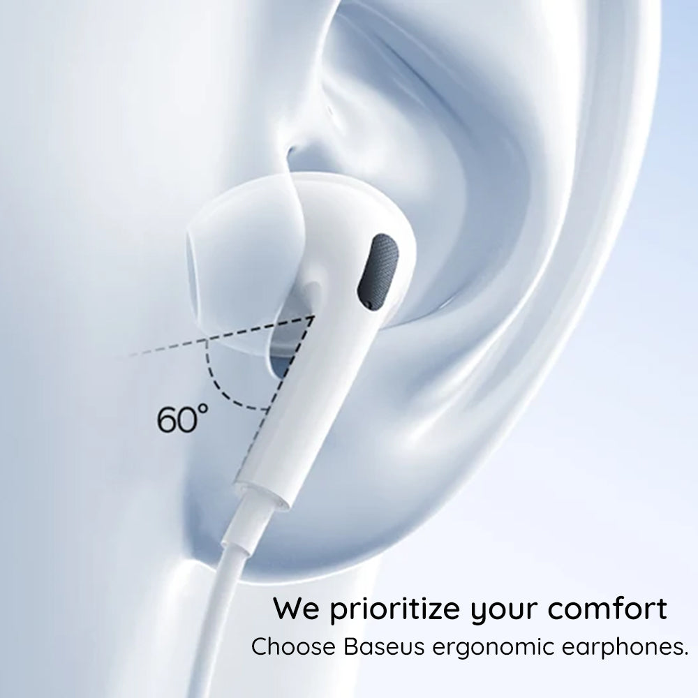 Baseus - Wired Earphones Encok CZ19 (A00182201213-00) - Type-C, 13mm Drivers, 60° Semi-in-Ear, Omni-Directional Mic - Wh