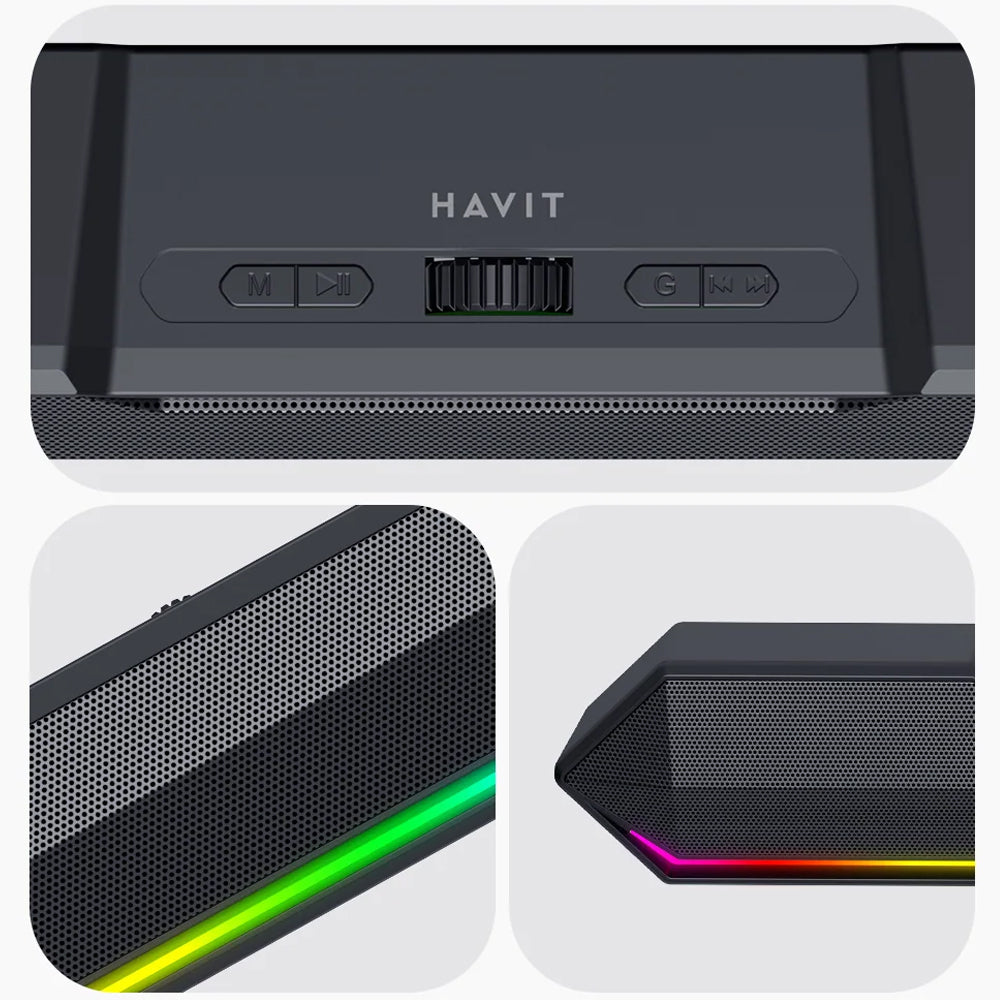 Havit - Wireless Speaker (SK772BT) - for Gaming, USB-C, Bluetooth 5.3, TWS, LED Lights, AUX, TF, USB, 10W, 1200mAh - Bla