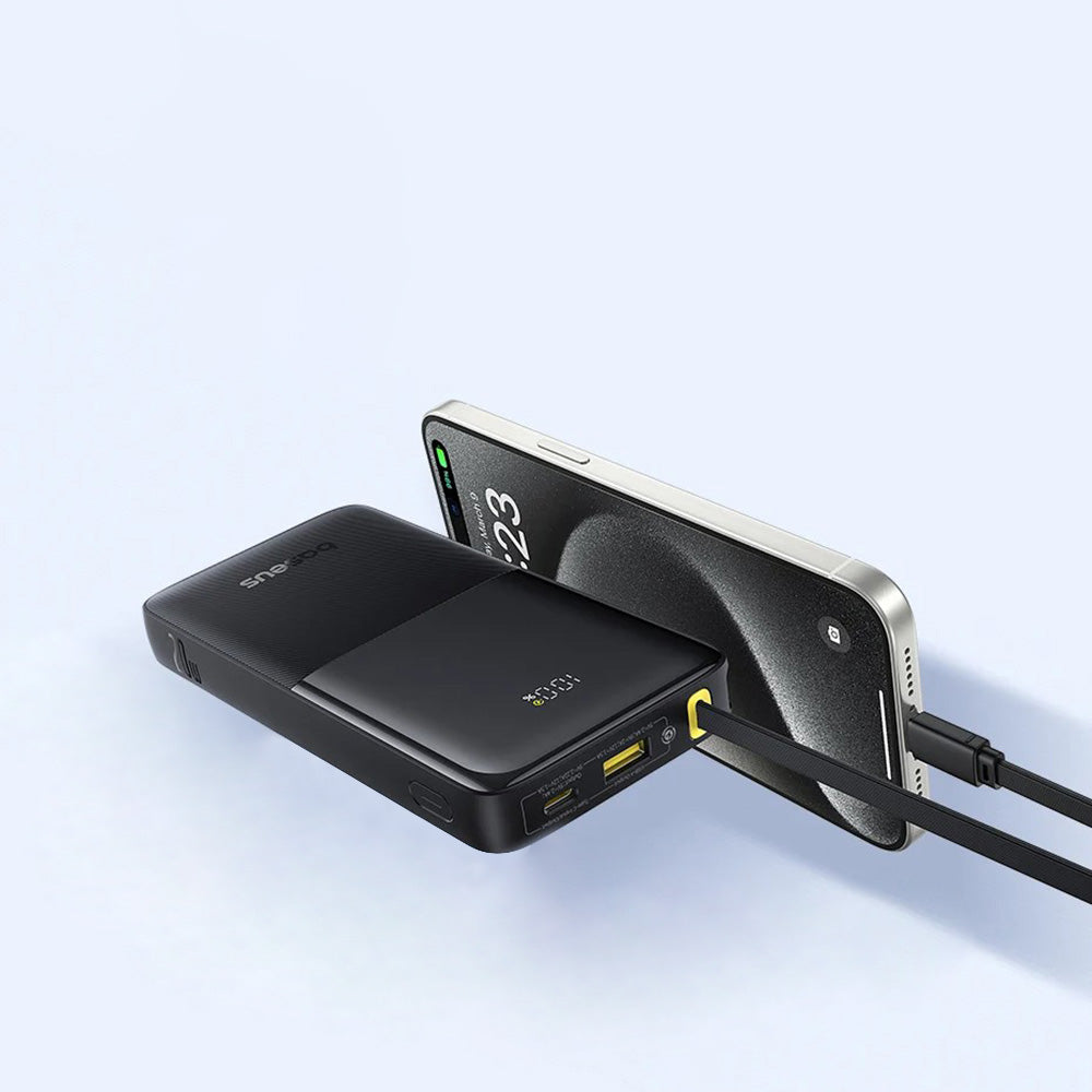 Baseus - Power Bank Bipow 2 (P10077101213-00) - with Built-in USB-C Cable, Type-C, USB, Smart Display, 10000mAh, 20W - W