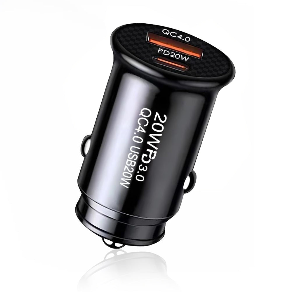 Techsuit - Premium Car Charger MiniFuseX (C4) - Fast Charge, Mini Design, 2in1 USB QC 4.0, Type-C PD20W, ABS - Black