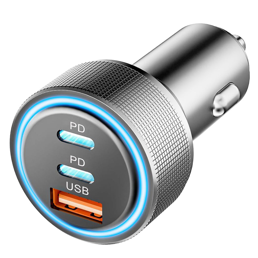 Techsuit - Premium Car Charger DriveBoost (C6) - Fast Charge, LED Light, USB, 2x Type-C 60W, 5V/3A, Aluminium Alloy - Si