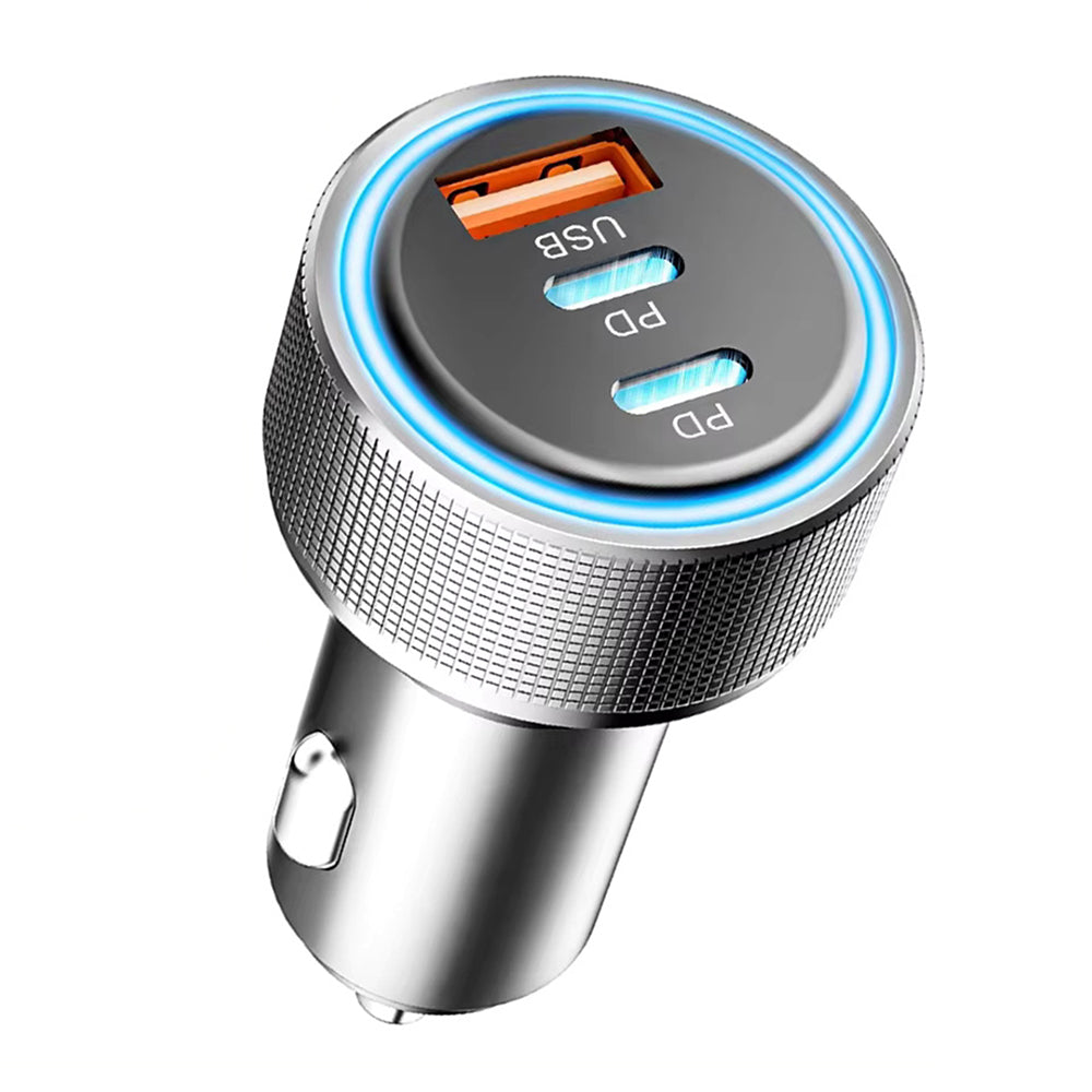 Techsuit - Premium Car Charger DriveBoost (C6) - Fast Charge, LED Light, USB, 2x Type-C 60W, 5V/3A, Aluminium Alloy - Si