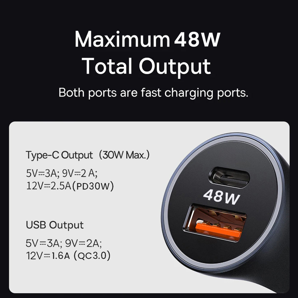 Techsuit - Premium Car Charger RescueVolt (C3) - with Metal Window Breaker, Fast Charge, USB QC18W, USB-C PD30W, 5V/3A -