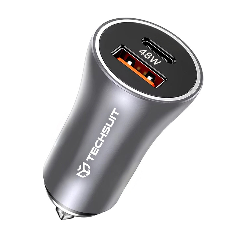 Techsuit - Premium Car Charger RescueVolt (C3) - with Metal Window Breaker, Fast Charge, USB QC18W, USB-C PD30W, 5V/3A -