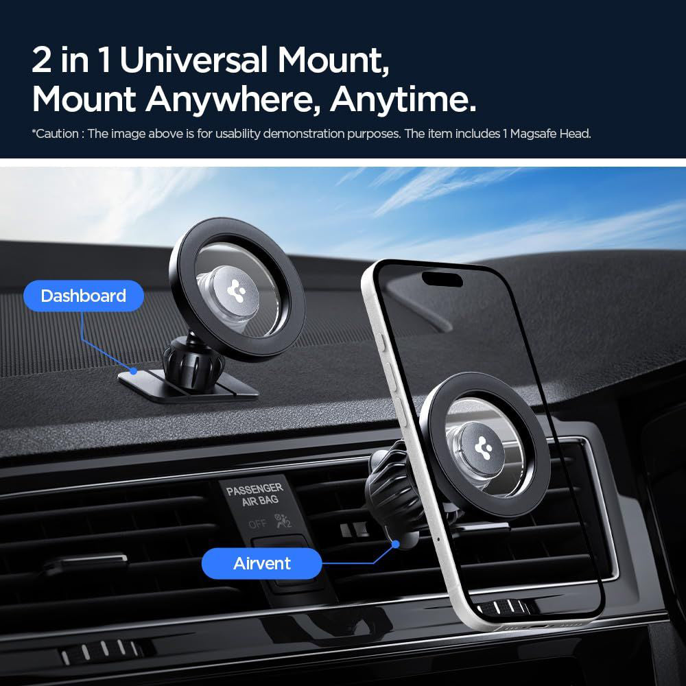 Spigen - Car Holder MFT13 (ACP08314) - MagSafe, for Dashboard, Air Vent, 360° Rotation, Magnetic Grip, Universal, Adjust