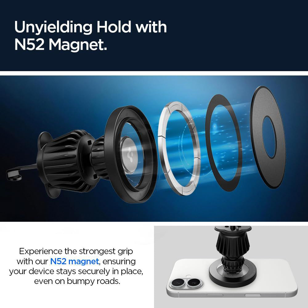 Spigen - Car Holder MFT13 (ACP08315) - MagSafe, for Dashboard, Air Vent, 360° Rotation, Magnetic Grip, Universal, Adjust