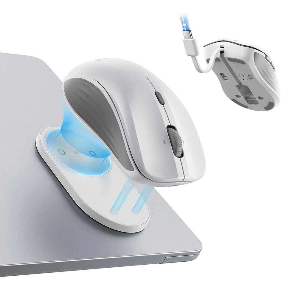 ESR - Wireless Mouse MagMouse (6H0020301) - Magnetic Grip, Built-in Type-C Cable, 800-4800DPI - White