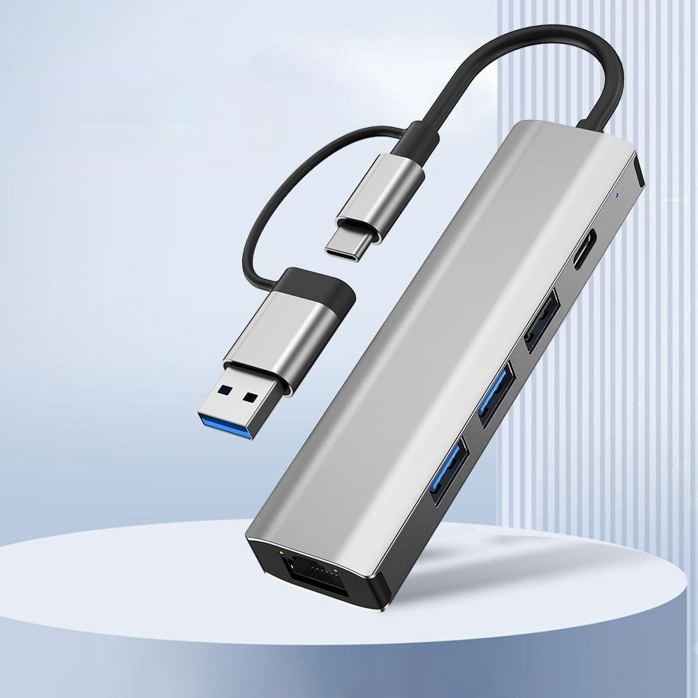 Techsuit - Docking Station BoostNetLink 5in2 (H3) - USB, Type-C to 3x USB, 1x USB-C, Ethernet RJ45, 1000Mbps - Gray
