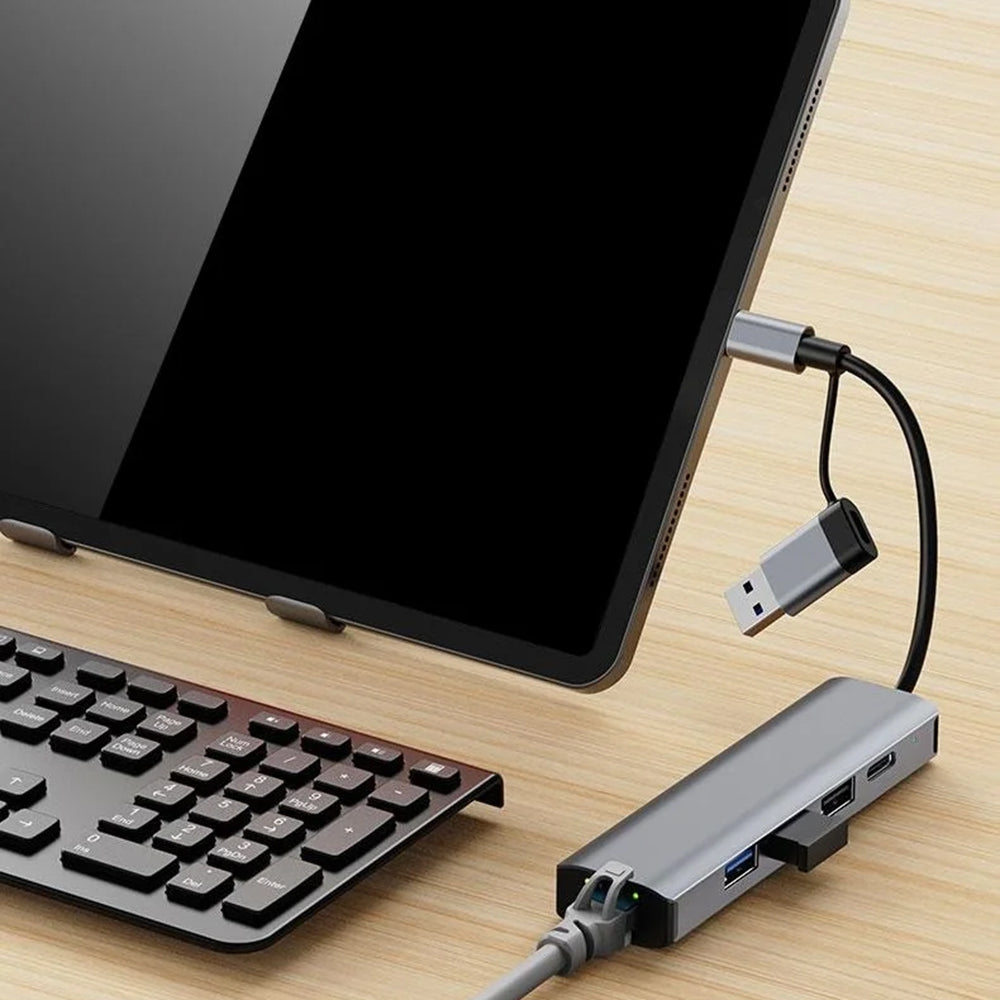 Techsuit - Docking Station BoostNetLink 5in2 (H3) - USB, Type-C to 3x USB, 1x USB-C, Ethernet RJ45, 1000Mbps - Gray