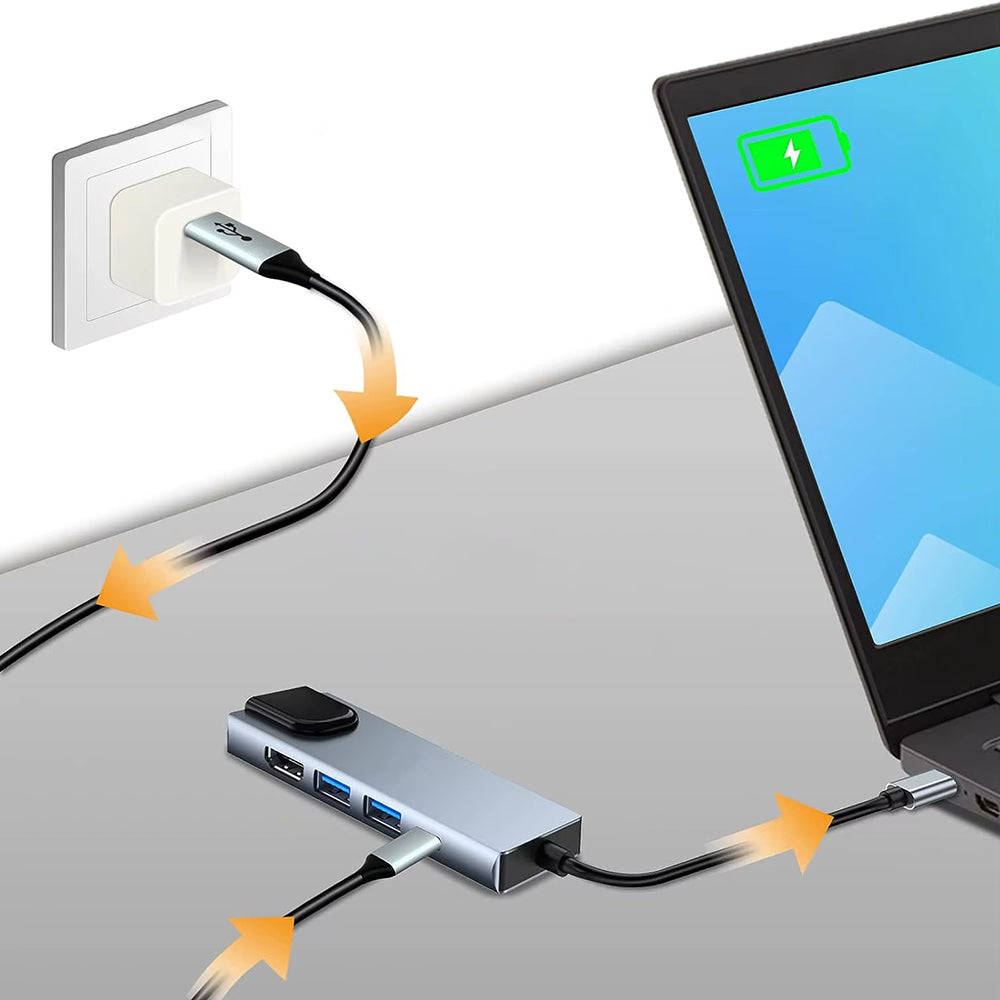 Techsuit - Docking Station NetBridge 5 in 1 (H1) - Type-C to 1x USB2.0, 1x USB3.0, 1x Type-C, 1x HDMI, 1x RJ45, PD87W, 4