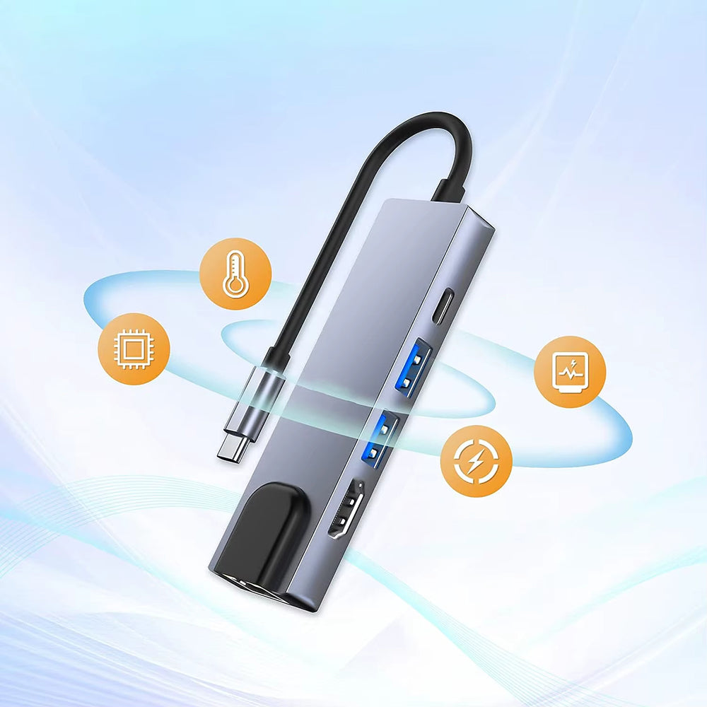 Techsuit - Docking Station NetBridge 5 in 1 (H1) - Type-C to 1x USB2.0, 1x USB3.0, 1x Type-C, 1x HDMI, 1x RJ45, PD87W, 4