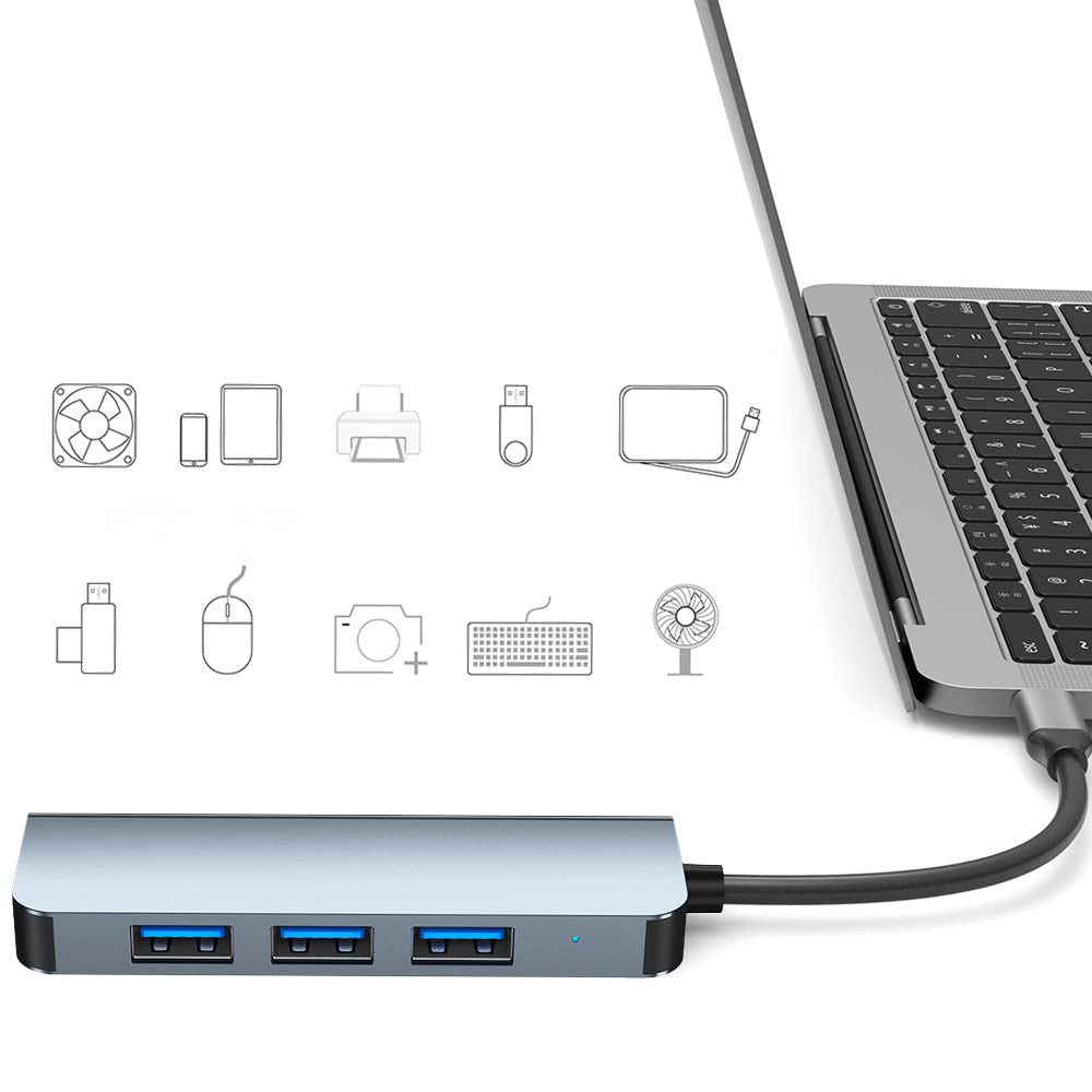 Techsuit - Docking Station DataBridge 4 in 1 (H8) - USB, Type-C to USB 3.0, 3x USB 2.0 - Gray