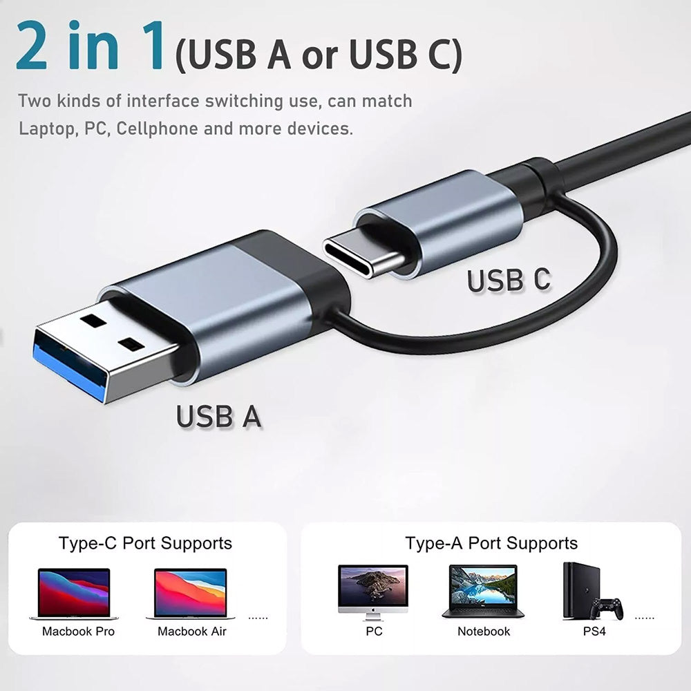 Techsuit - Docking Station DataBridge 4 in 1 (H8) - USB, Type-C to USB 3.0, 3x USB 2.0 - Gray