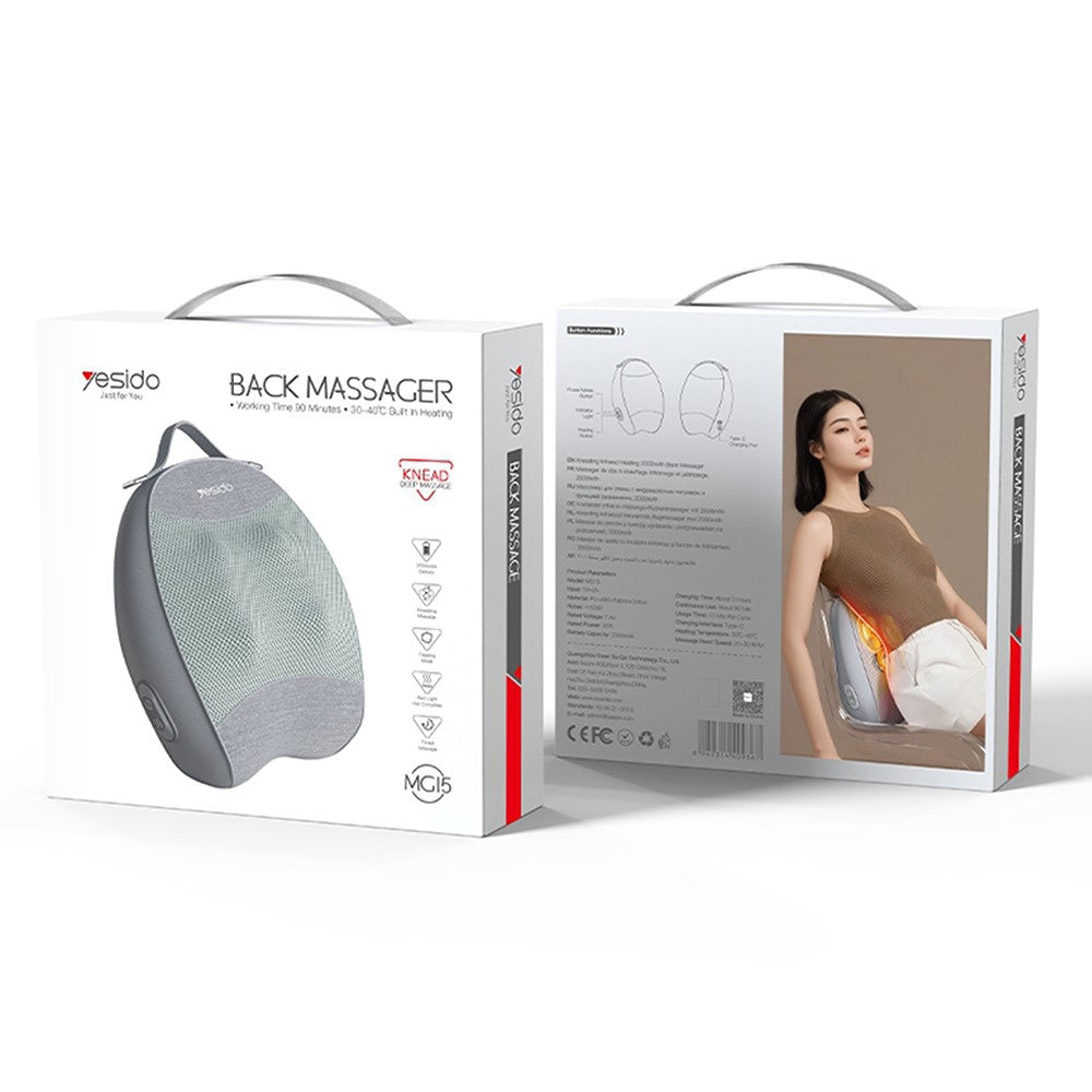 Yesido - Back Massager (MG15) - with Heating Function, Quiet Operation, 32W, 2000mAh - Gray