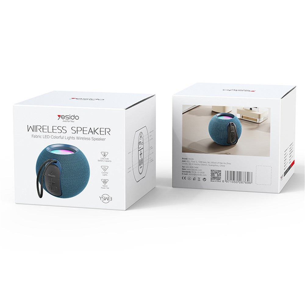 Yesido - Wireless Speaker (YSW13) - Bluetooth 5.1, RGB Lights, Portable, Surround Sound, TF, USB, DC5V, 1200mAh, 5W - Bl