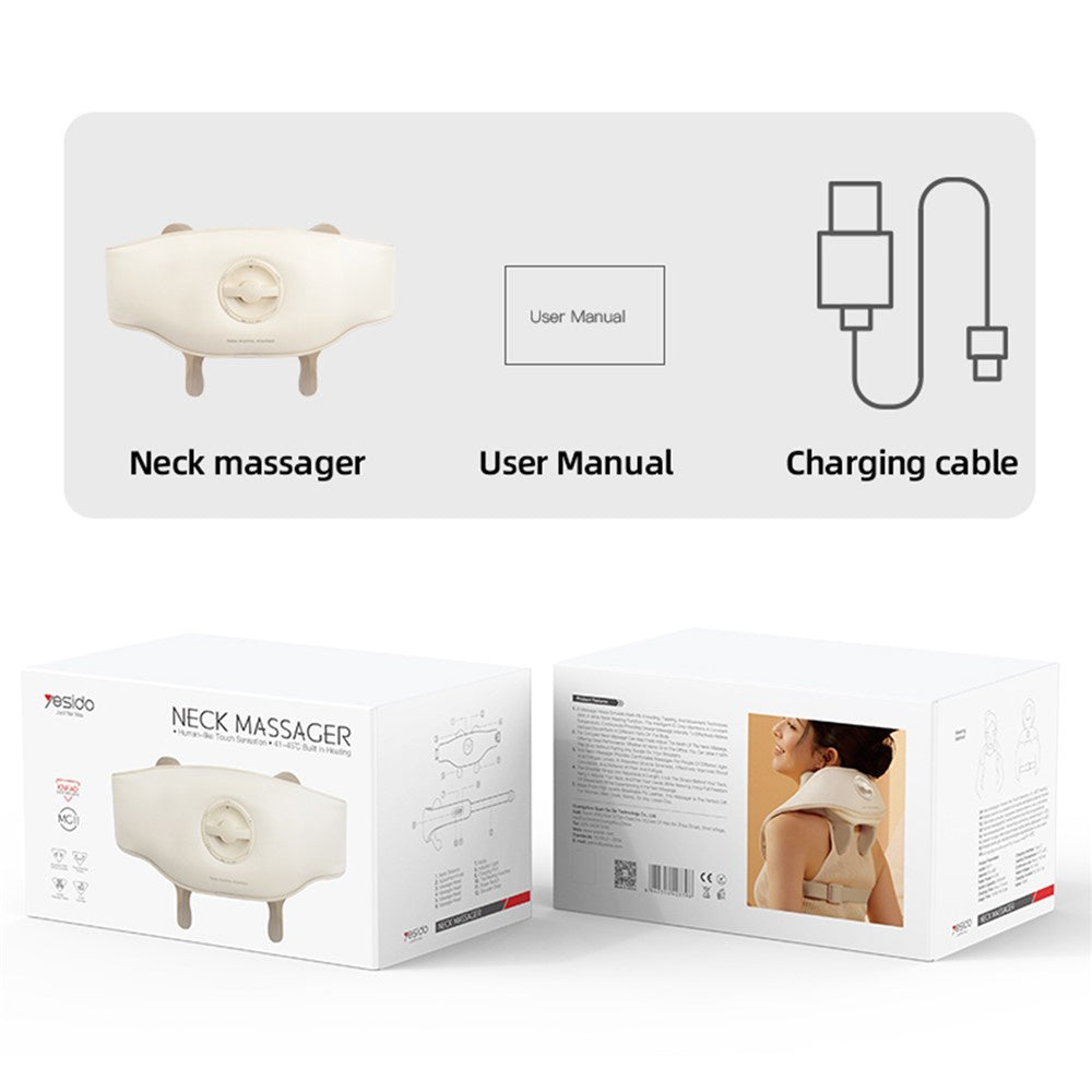 Yesido - Neck Massager (MG11) - Adjustable, 3 Versatile Massage Modes, Soothing Heat Therapy, 2400mAh - Beige
