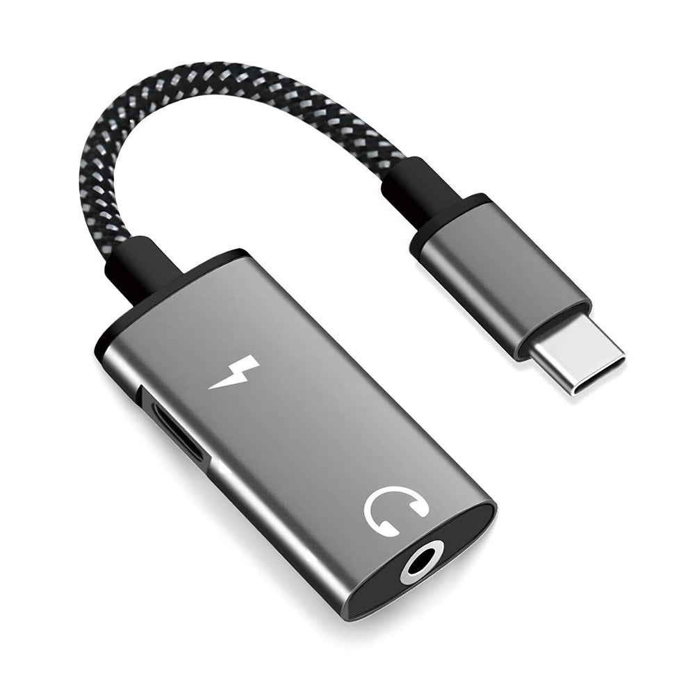 Techsuit - 2in1 Audio Adapter AcustiCore (AC22) - Type-C to Type-C/Jack 3.5mm, Fast Charging, DAC Chip, Hi-Fi Sound - Gr
