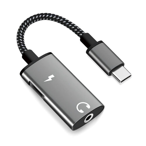Techsuit - 2in1 Audio Adapter AcustiCore (AC22) - Type-C to Type-C/Jack 3.5mm, Fast Charging, DAC Chip, Hi-Fi Sound - Gr