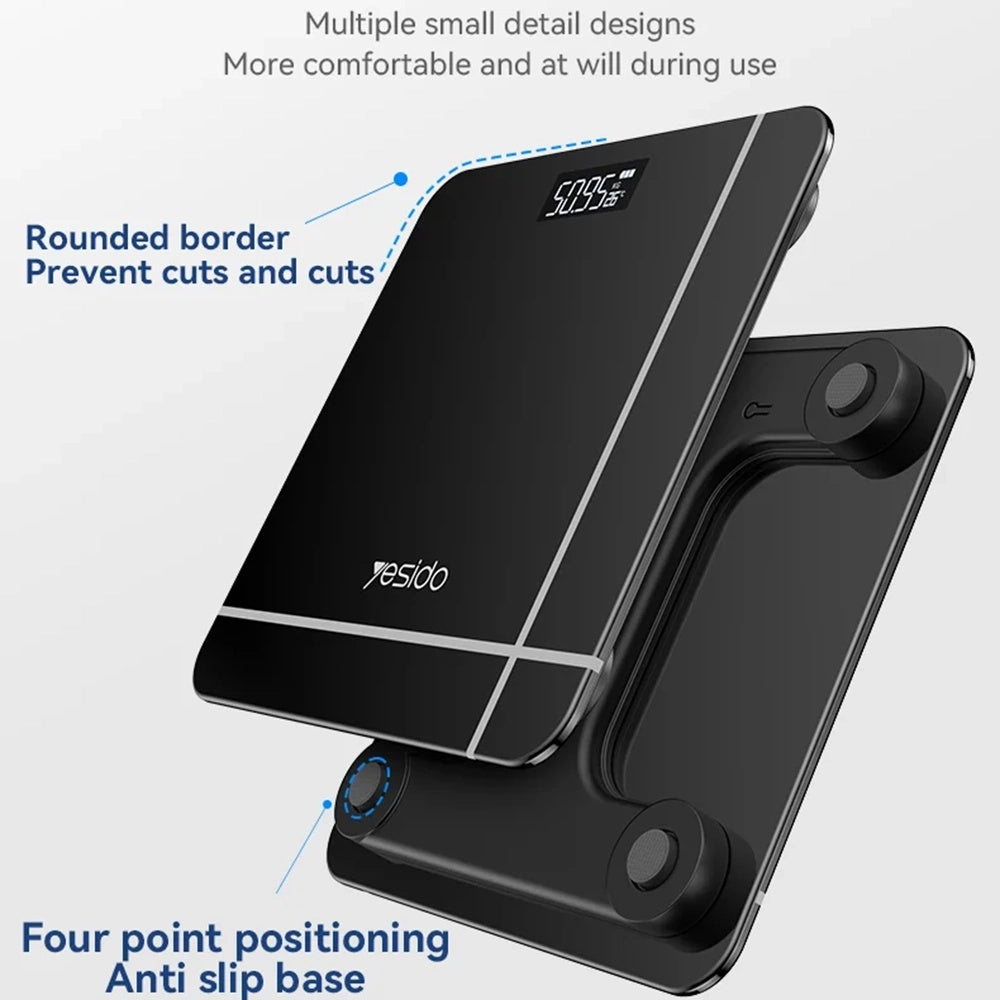 Yesido - Digital Scale Body Weight (MG09) - LED Display, Tempered Glass, 5-150kg - Black