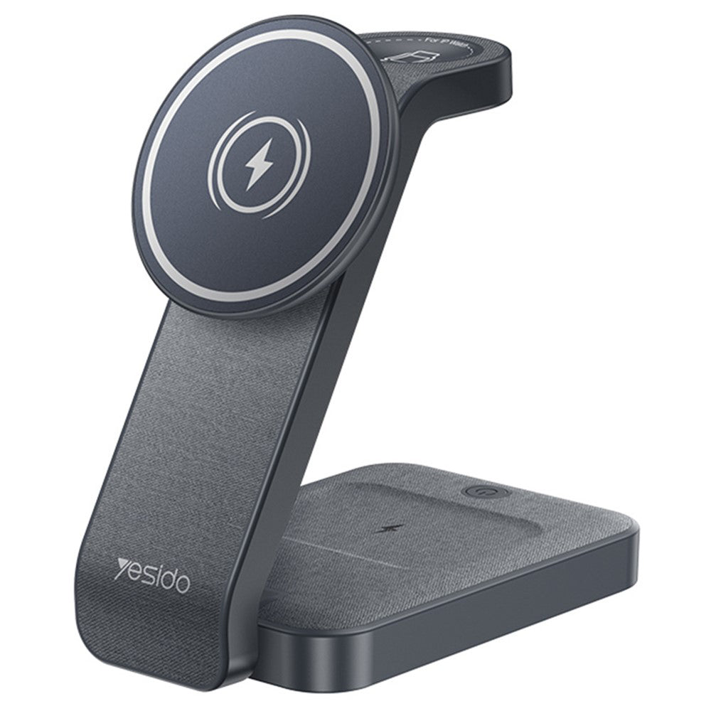 Yesido - Wireless Charging Station (DS26) - Magnetic, for Phone, Watch, Earbuds, Foldable, Stand, Night Light, 15W - Gre