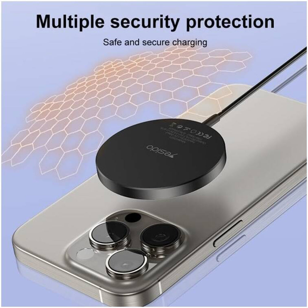 Yesido - Wireless Charging Station (DS21) - for iPhone, Fast Charging, N52 Magnets, Strong Adsorption, 15W, Type-C - Bla