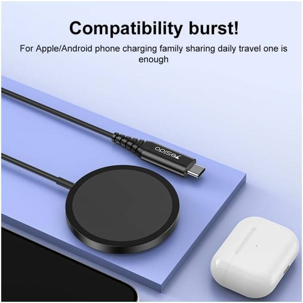 Yesido - Wireless Charging Station (DS21) - for iPhone, Fast Charging, N52 Magnets, Strong Adsorption, 15W, Type-C - Bla