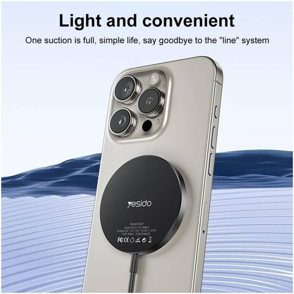 Yesido - Wireless Charging Station (DS21) - for iPhone, Fast Charging, N52 Magnets, Strong Adsorption, 15W, Type-C - Bla