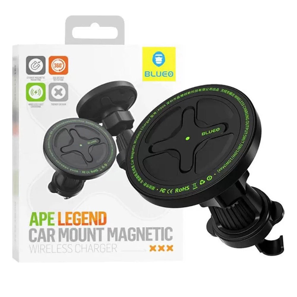 Blueo - Car Holder with Wireless Charging Ape Legend - for Air Vent, Type-C, 15W, 360 Rotation - Black