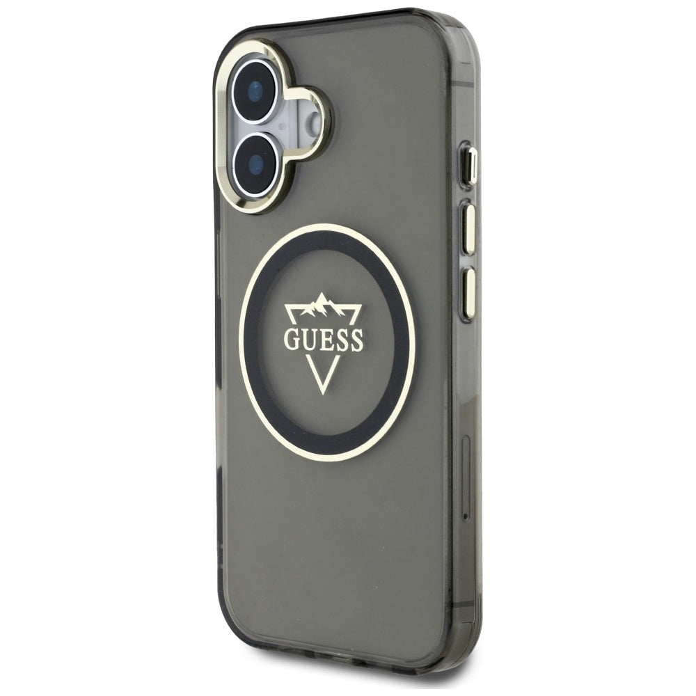 Husa pentru iPhone 16 - Guess IML Metal Mountain Logo MagSafe (GUHMP16SHFGTMSLSK) - Black