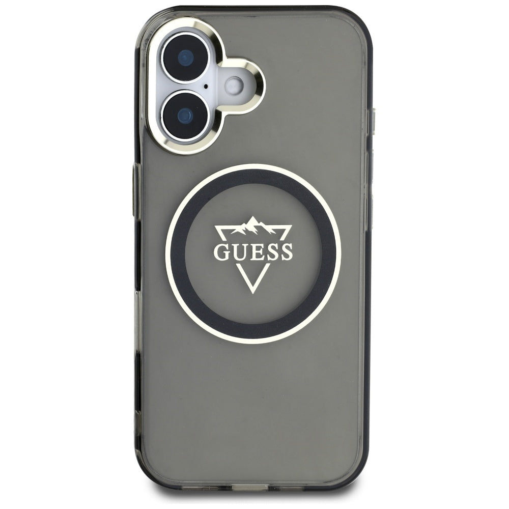 Husa pentru iPhone 16 - Guess IML Metal Mountain Logo MagSafe (GUHMP16SHFGTMSLSK) - Black