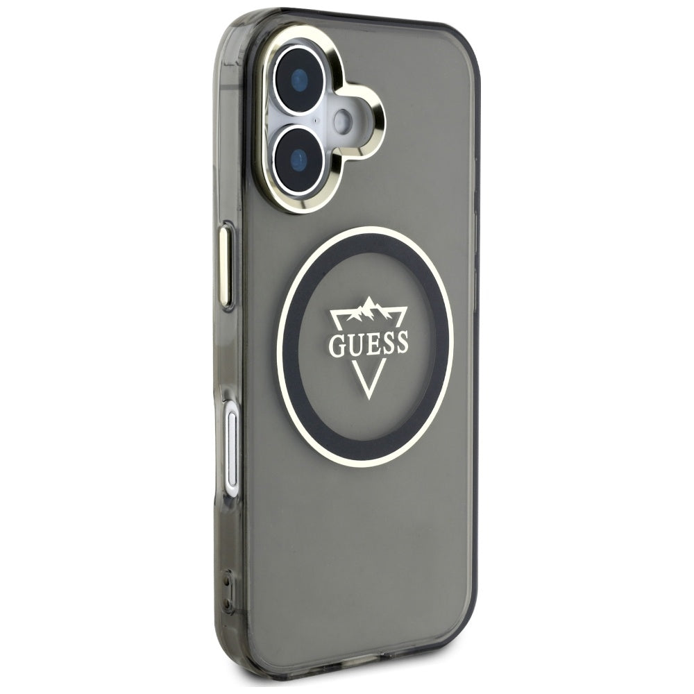 Husa pentru iPhone 16 - Guess IML Metal Mountain Logo MagSafe (GUHMP16SHFGTMSLSK) - Black