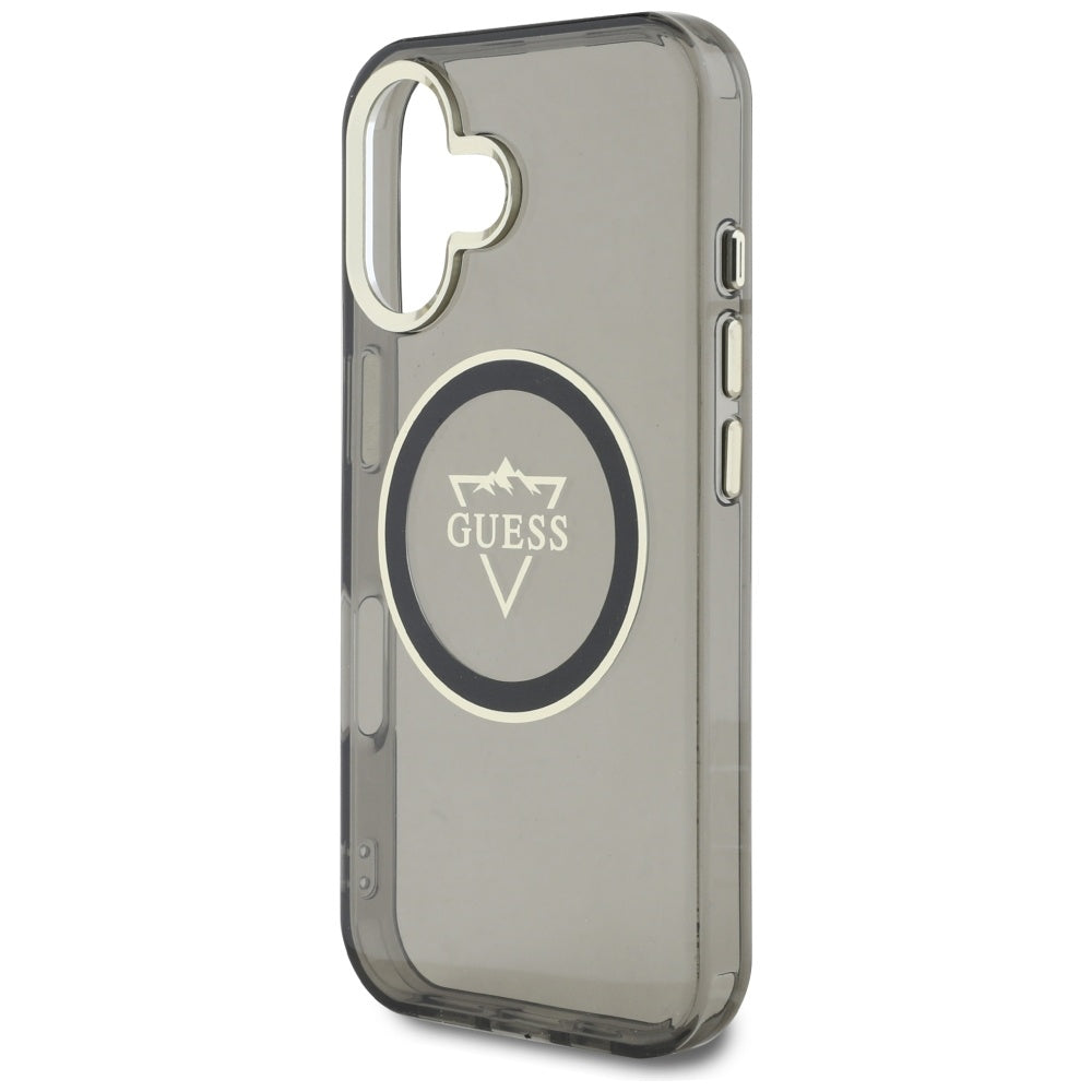Husa pentru iPhone 16 - Guess IML Metal Mountain Logo MagSafe (GUHMP16SHFGTMSLSK) - Black