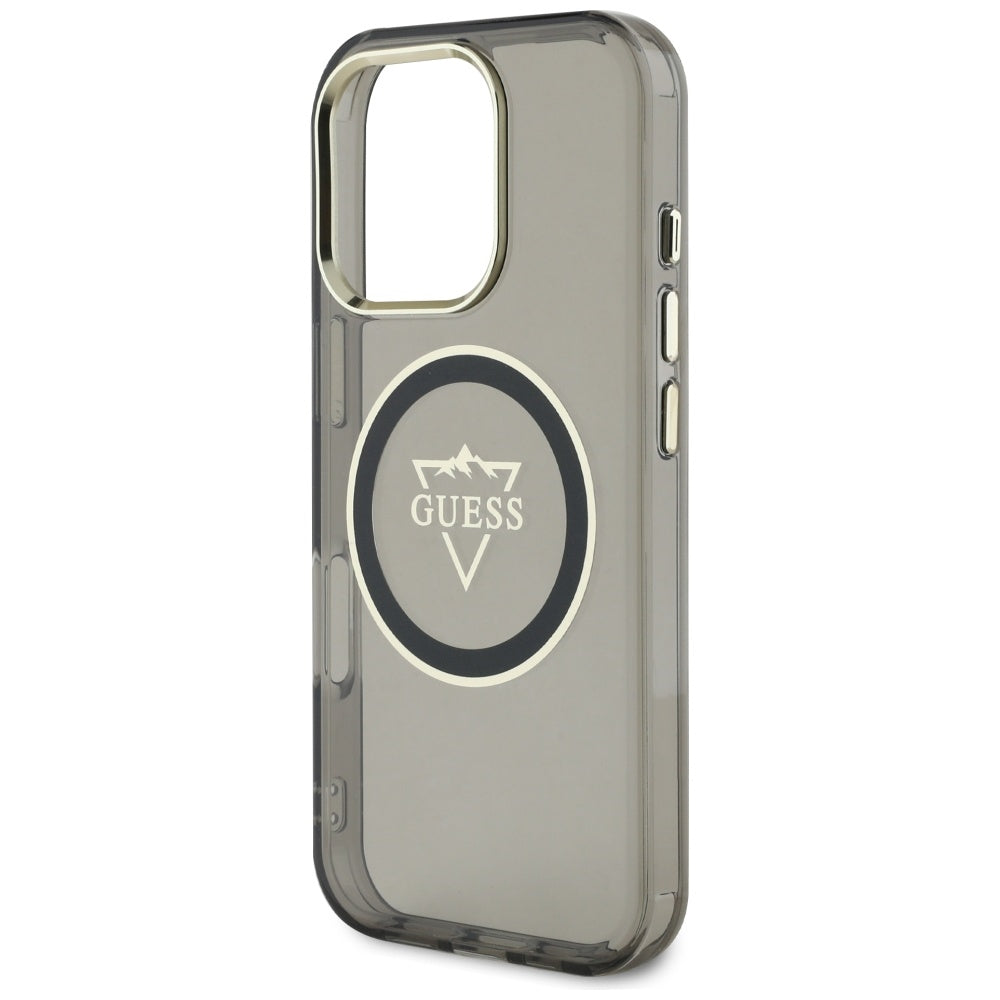Husa pentru iPhone 16 Pro - Guess IML Metal Mountain Logo MagSafe (GUHMP16LHFGTMSLSK) - Black