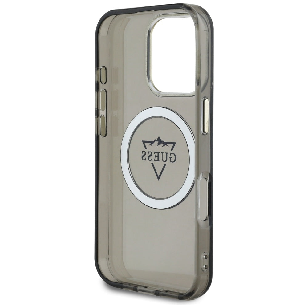Husa pentru iPhone 16 Pro - Guess IML Metal Mountain Logo MagSafe (GUHMP16LHFGTMSLSK) - Black