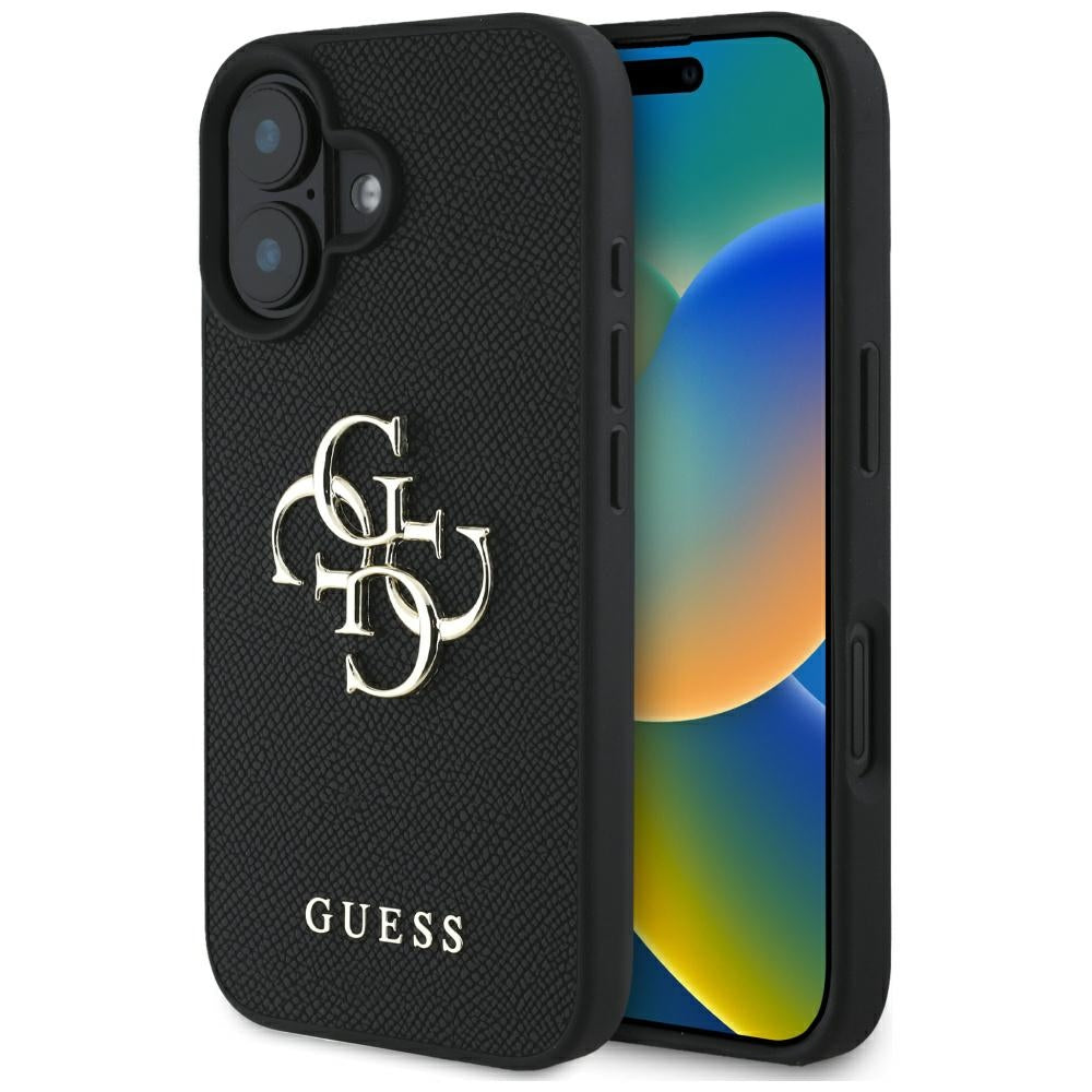 Husa pentru iPhone 16 - Guess Hardcase Grained Big 4G Logo Small Classic Logo (GUHCP16SPGT4MBK) - Black