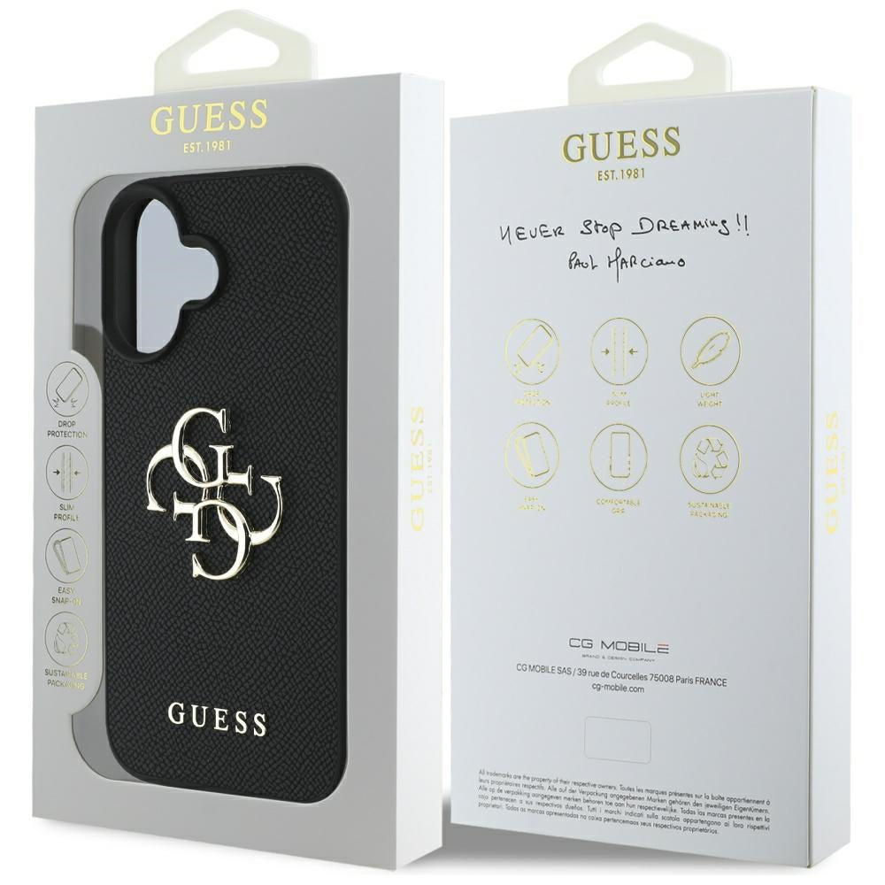 Husa pentru iPhone 16 - Guess Hardcase Grained Big 4G Logo Small Classic Logo (GUHCP16SPGT4MBK) - Black