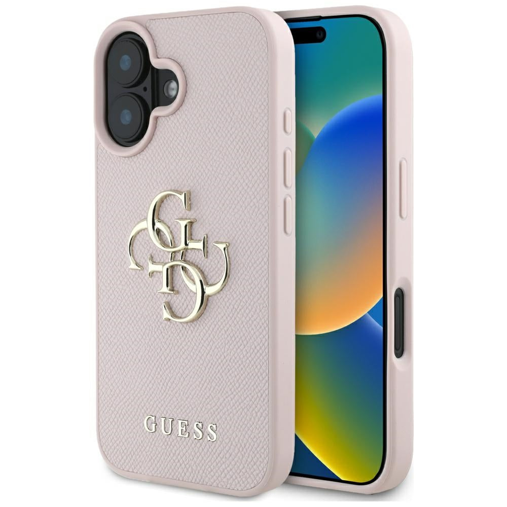 Husa pentru iPhone 16 - Guess Hardcase Grained Big 4G Logo Small Classic Logo (GUHCP16SPGT4MBP) - Pink