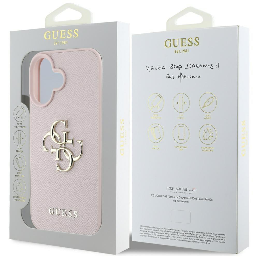 Husa pentru iPhone 16 - Guess Hardcase Grained Big 4G Logo Small Classic Logo (GUHCP16SPGT4MBP) - Pink
