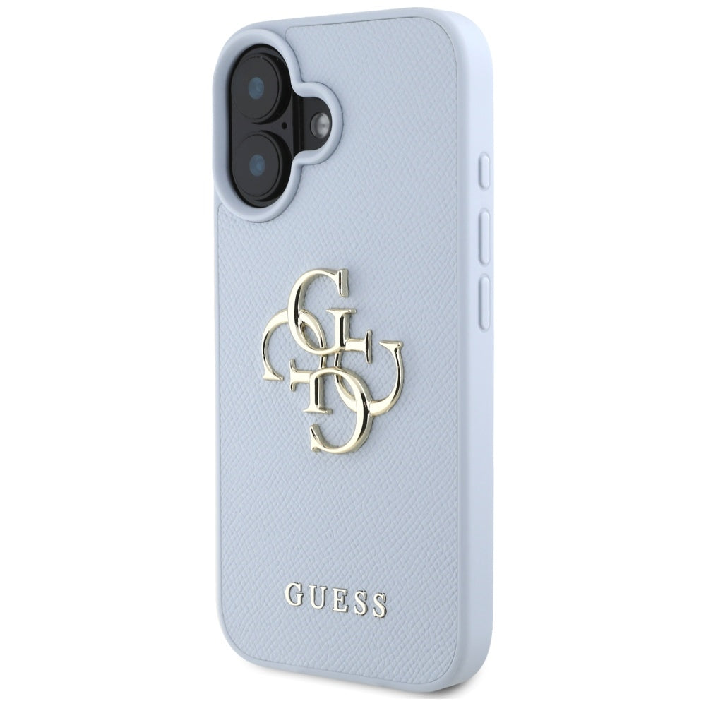 Husa pentru iPhone 16 - Guess Hardcase Grained Big 4G Logo Small Classic Logo (GUHCP16SPGT4MBB) - Blue