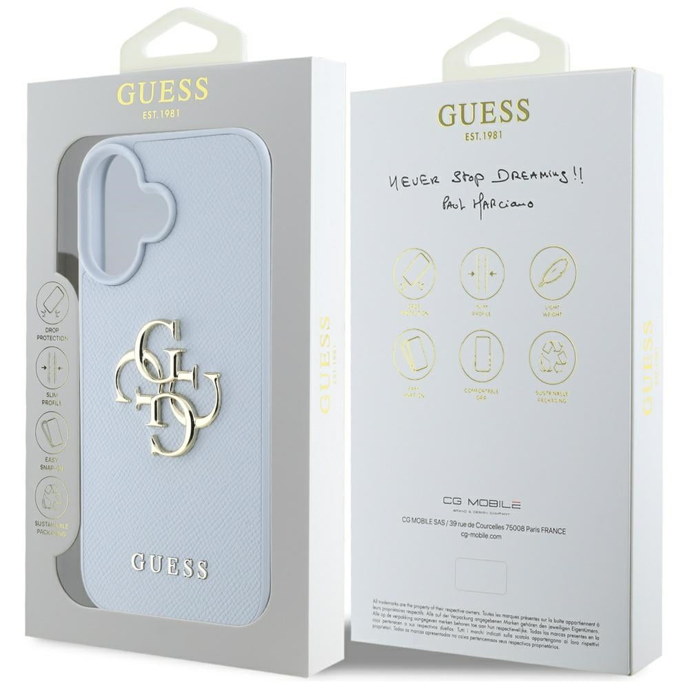 Husa pentru iPhone 16 - Guess Hardcase Grained Big 4G Logo Small Classic Logo (GUHCP16SPGT4MBB) - Blue