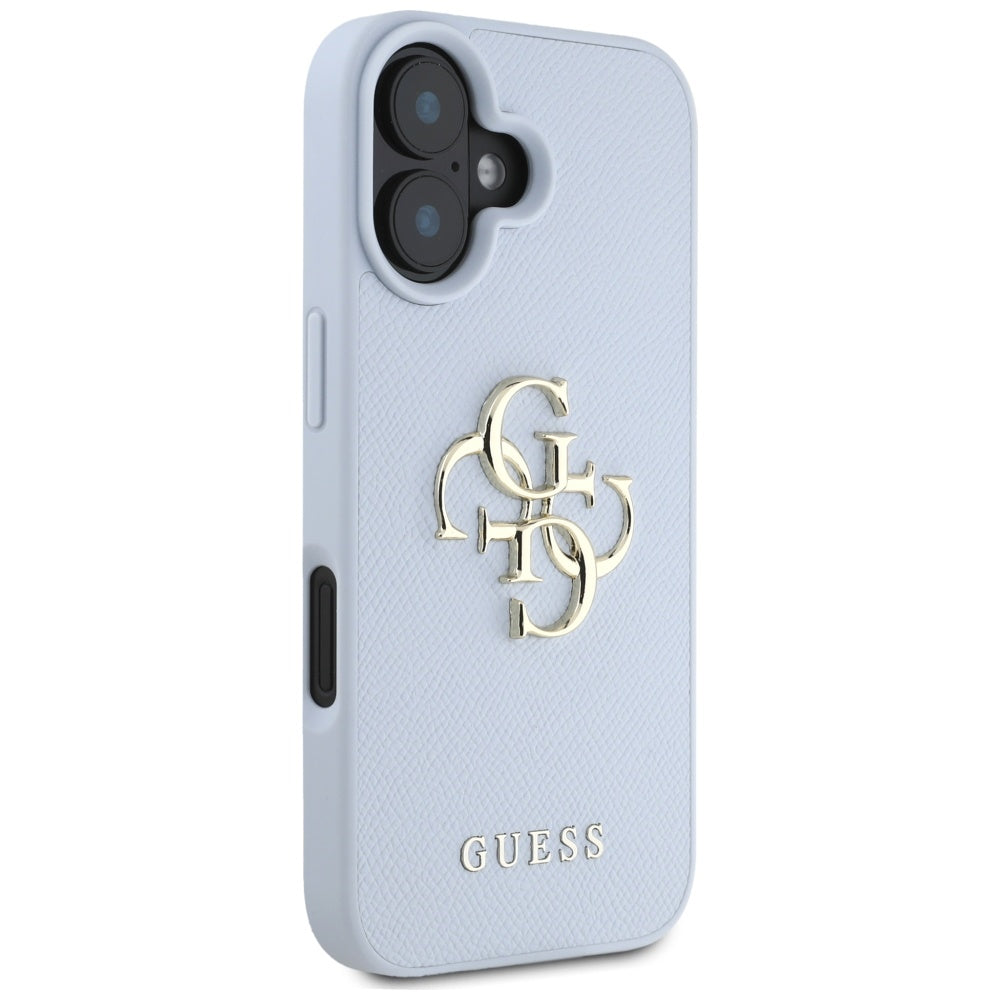 Husa pentru iPhone 16 - Guess Hardcase Grained Big 4G Logo Small Classic Logo (GUHCP16SPGT4MBB) - Blue