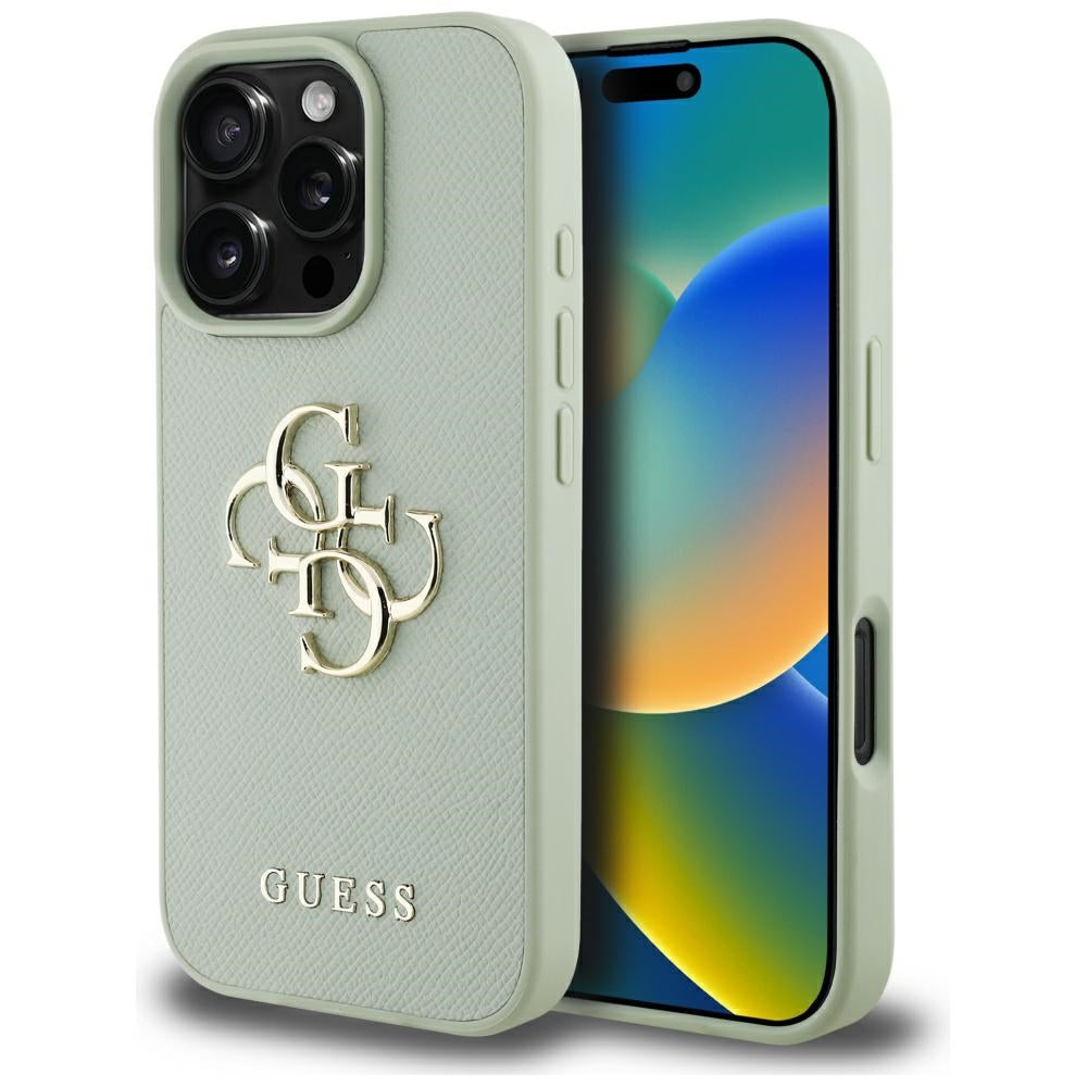 Husa pentru iPhone 16 Pro Max - Guess Hardcase Grained Big 4G Logo Small Classic Logo (GUHCP16XPGT4MBN) - Green