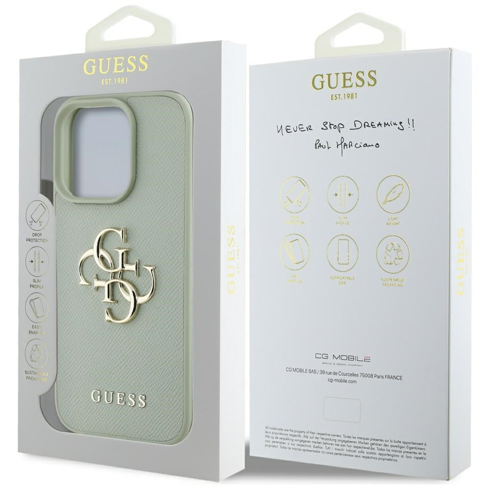 Husa pentru iPhone 16 Pro Max - Guess Hardcase Grained Big 4G Logo Small Classic Logo (GUHCP16XPGT4MBN) - Green