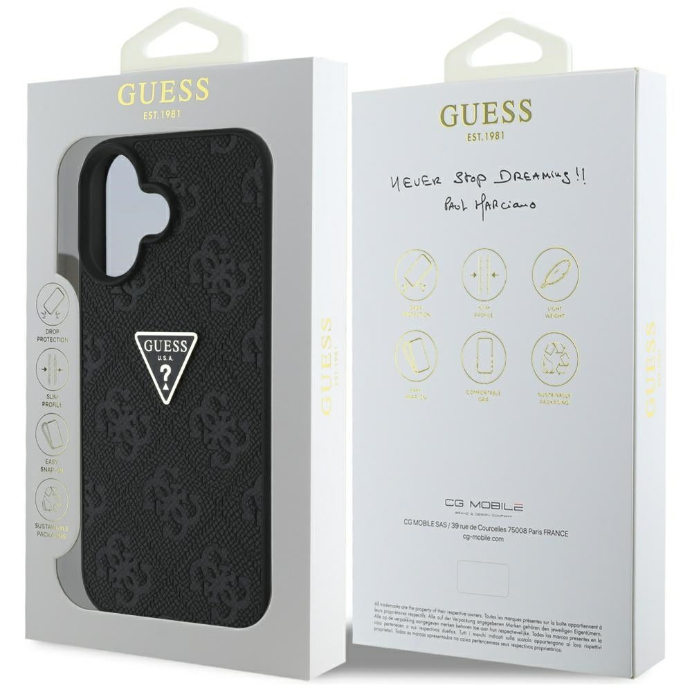 Guess - Leather Hot Stamp 4G Pattern Triangle Metal Logo (GUHCP16SPGP4STRK) - iPhone 16 - Black