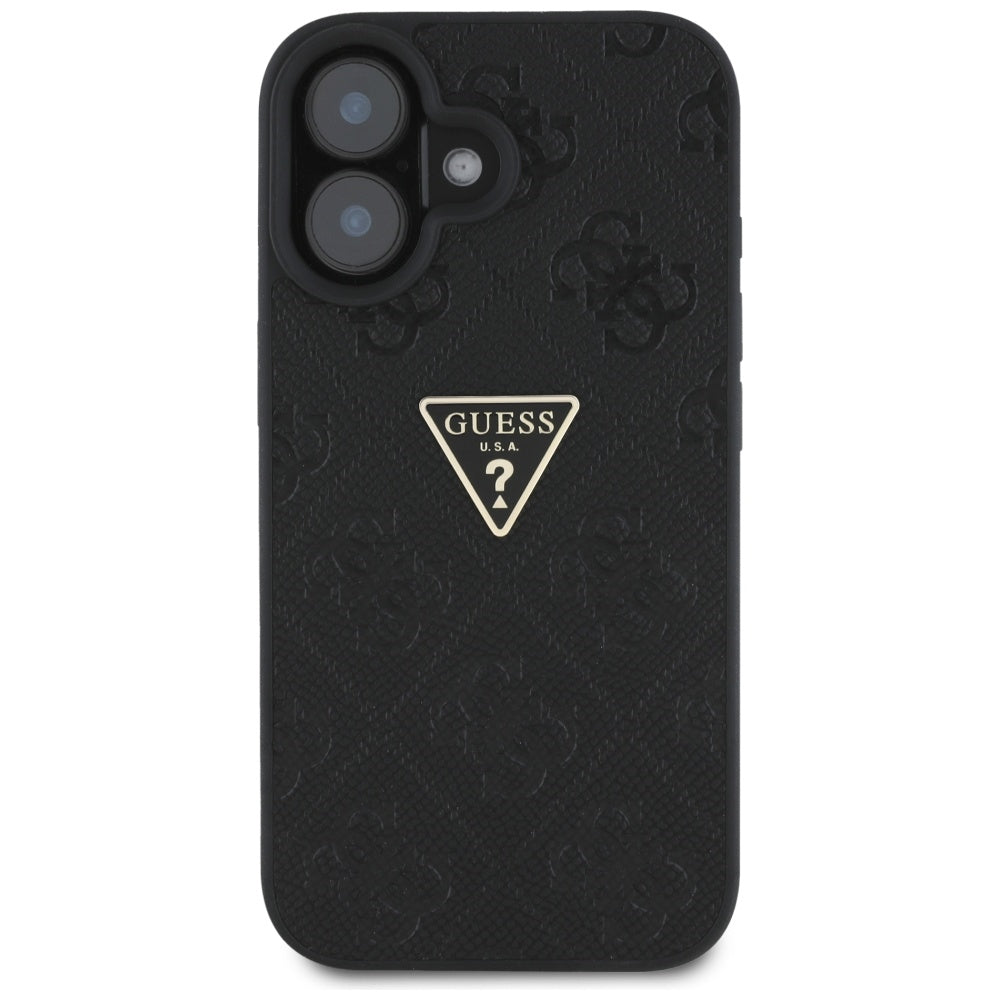 Guess - Leather Hot Stamp 4G Pattern Triangle Metal Logo (GUHCP16SPGP4STRK) - iPhone 16 - Black