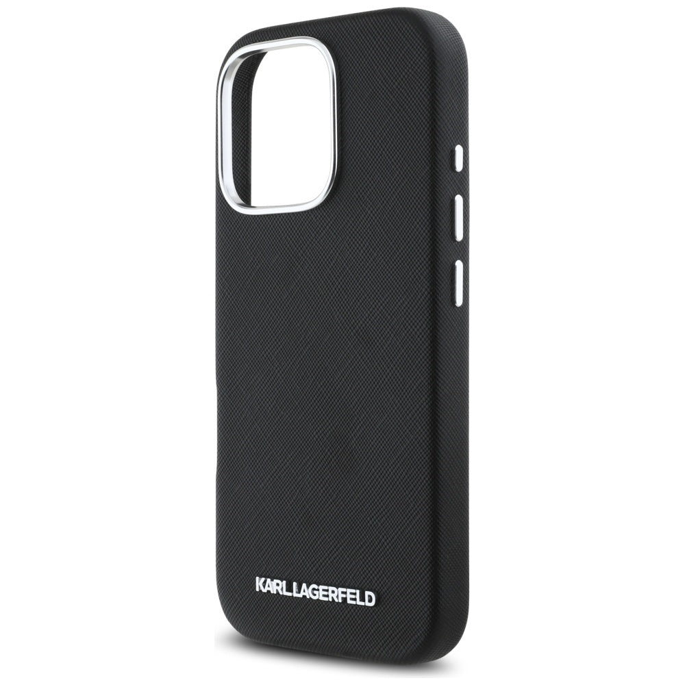Karl Lagerfeld - Saffiano Full Wrapped Elongated Metal Logo MagSafe (KLHMP16XPSAFWMCK) - iPhone 16 Pro Max - Black