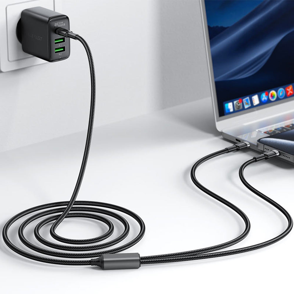 Acefast - Data Cable 2in1 (C22-02) - Fast Charge, Type-C to 2x Type-C, 100W, 5A, Nylon Braid, CE, RoHS, EAC, 1.25m - Bla