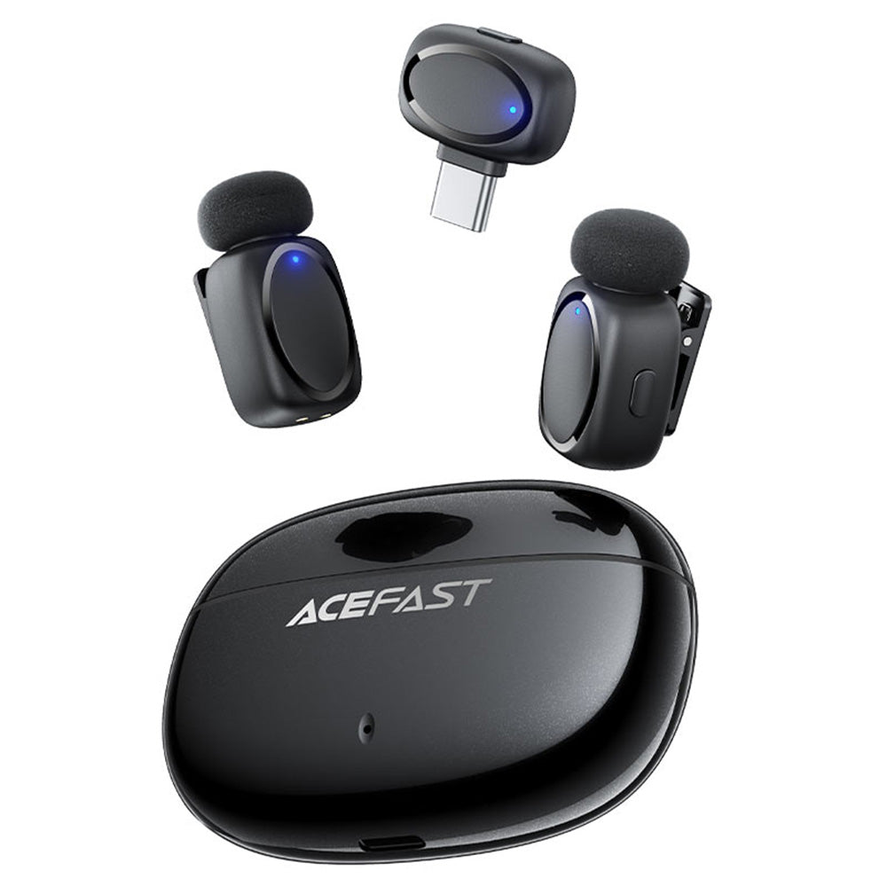 Acefast - Wireless Lavalier Microphones (R2) - Type-C, 360°, Noise Reduction, Dual-mic Rec, 300mAh, Ultra-low Latency - 